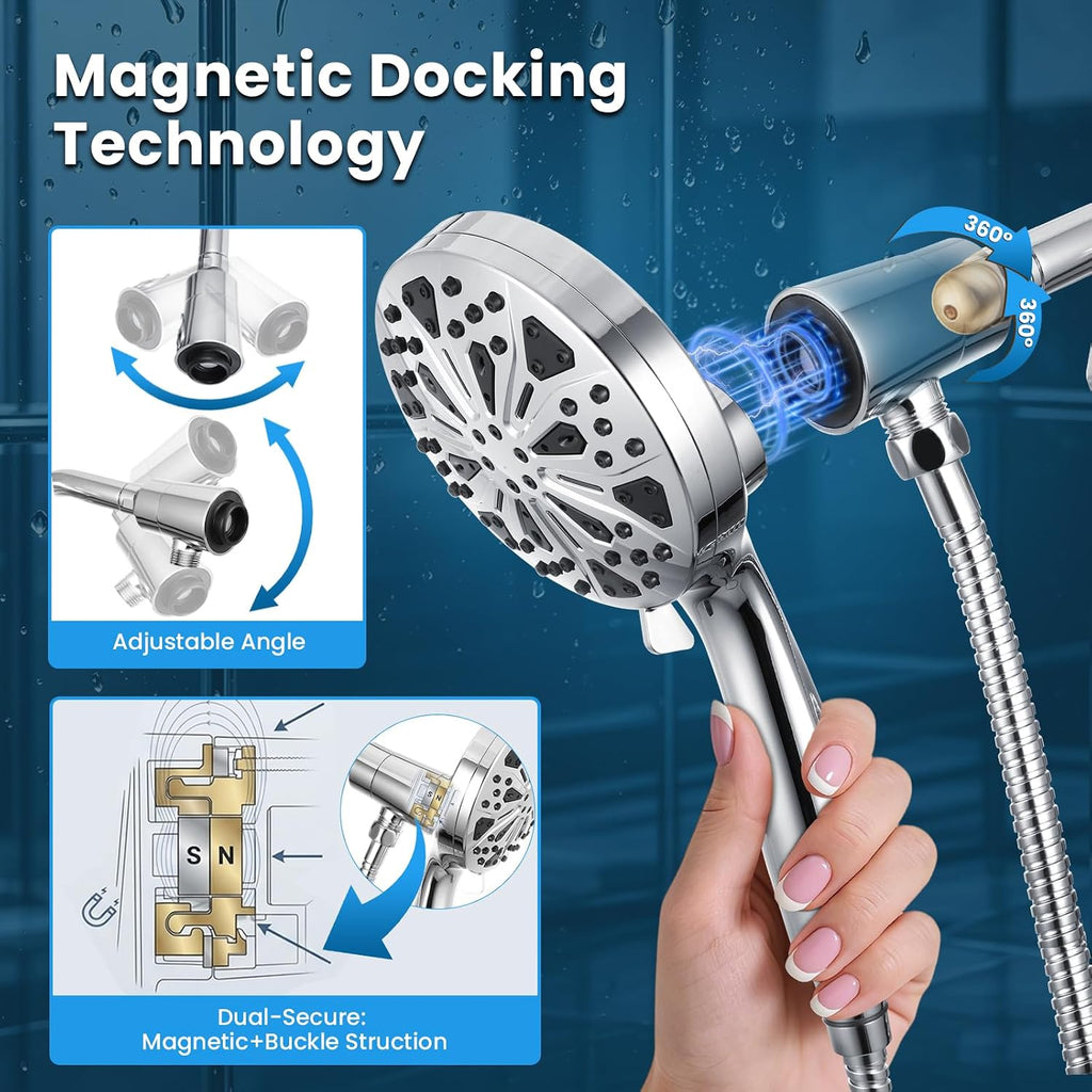 High Pressure Magnetic Shower Head with handheld - Filtered, 10 Spray Modes, 5" Large Face, Power Wash for Bathroom