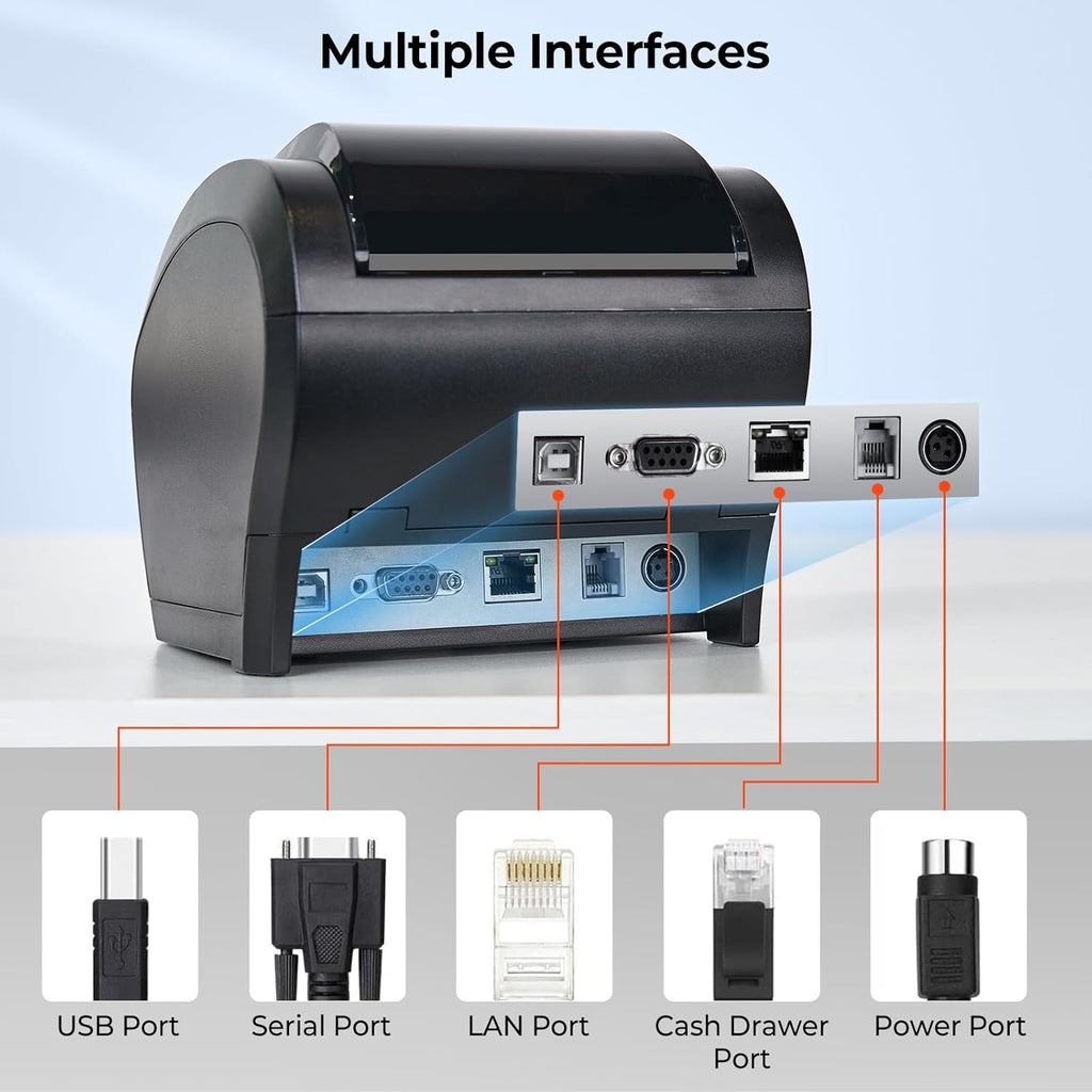 Bluetooth Thermal Receipt Printer 80mm White USB Serial Ethernet | Compatible with Android Windows PC and iOS, does