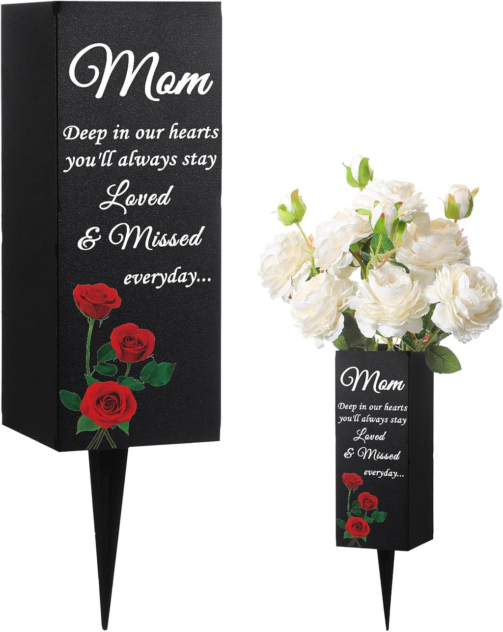 Mom Grave Decorations for Cemetery Metal Grave Vases Mother Memorial Cemetery Flower Holder with Spike Mom Floral