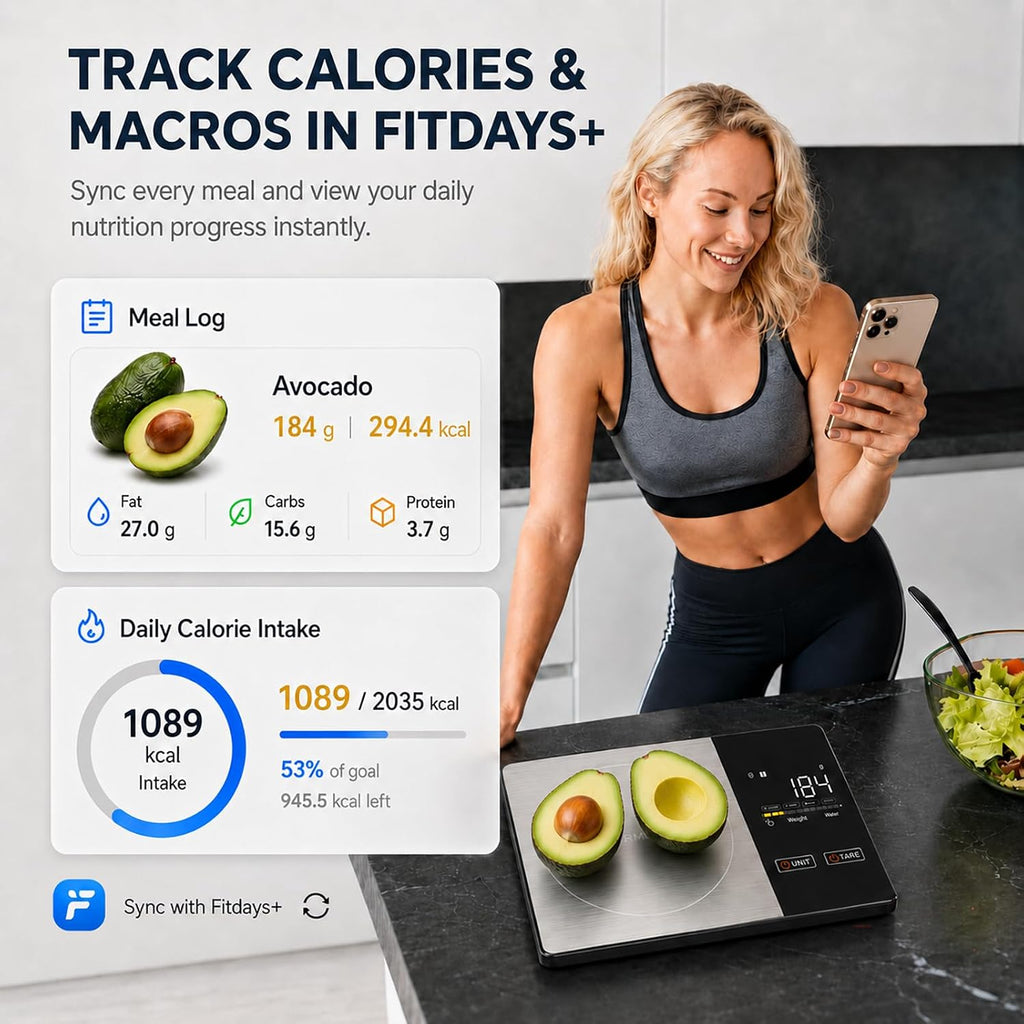 Smart Nutrition Food Scale with App - 1g Precision Digital Kitchen Scale, Tracks Calories & 24 Nutrients, Macros, Fat
