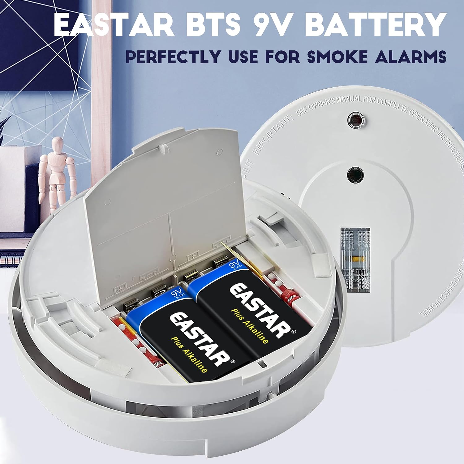 9V Batteries 2-Pack, Alkaline 9 Volt Battery with Long-Lasting Power, 10-Year Shelf Life 6LR61 Square Battery for