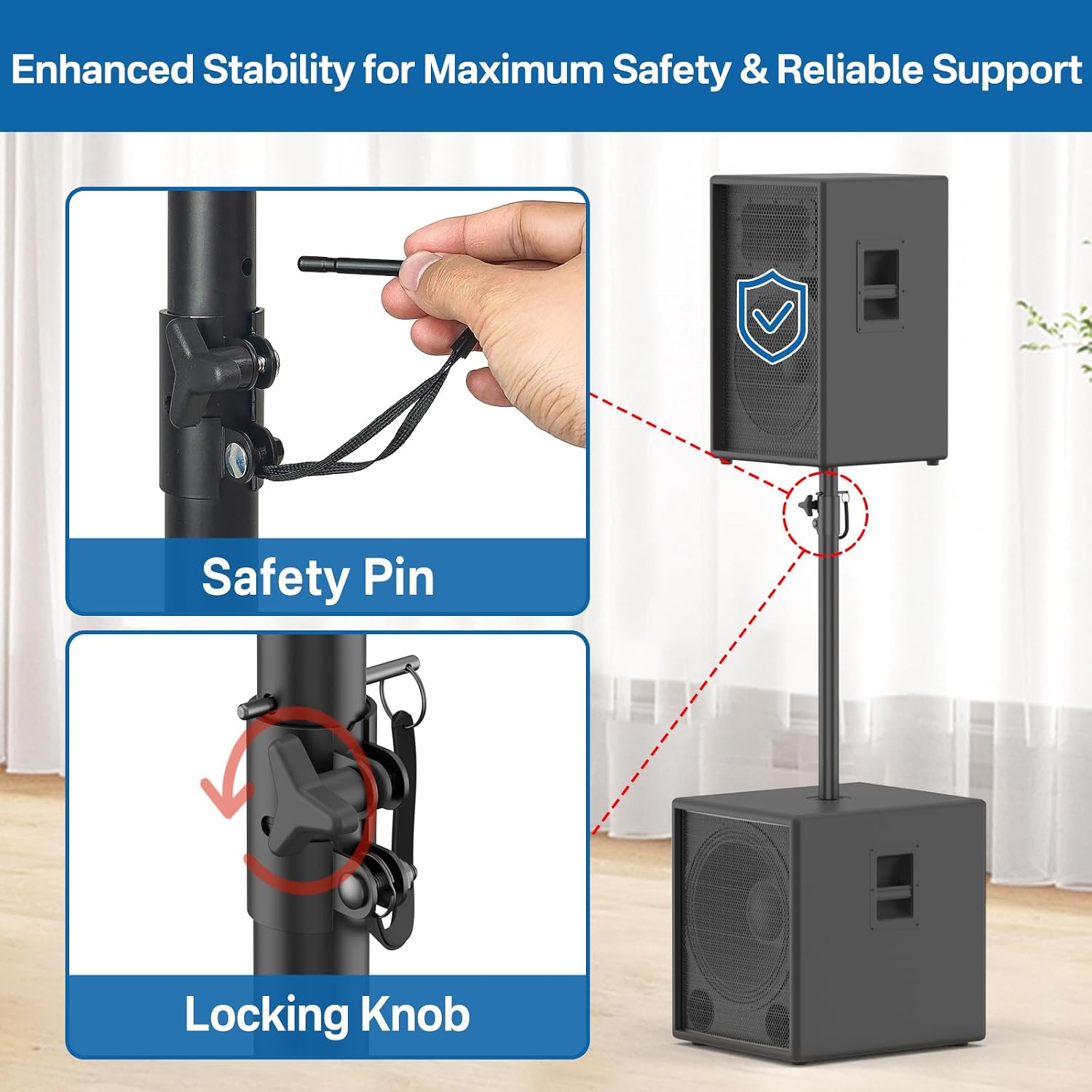 Heavy-Duty Speaker Pole for Subwoofer with Height Adjustable Subwoofer Pole Mount Fits M20 Threaded Mount and 35mm
