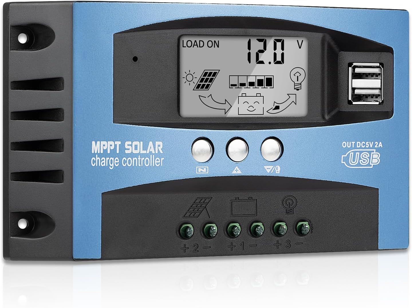 60A MPPT Solar Panel Charging Controller, 12V/24V Auto Solar Battery Charger Controller with LCD Display, Dual USB