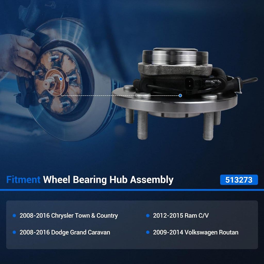 Autoround 513273 Front Wheel Hub Assembly Fit for 08-16 Dodge Grand Caravan