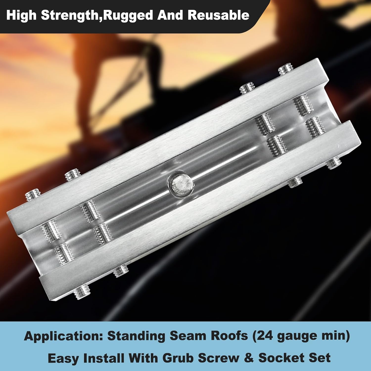 Fall Protection Standing Seam Roof Anchor Clamp with 360° Swivel Point | Fall Arrest Roofing Harness Safety Kit |