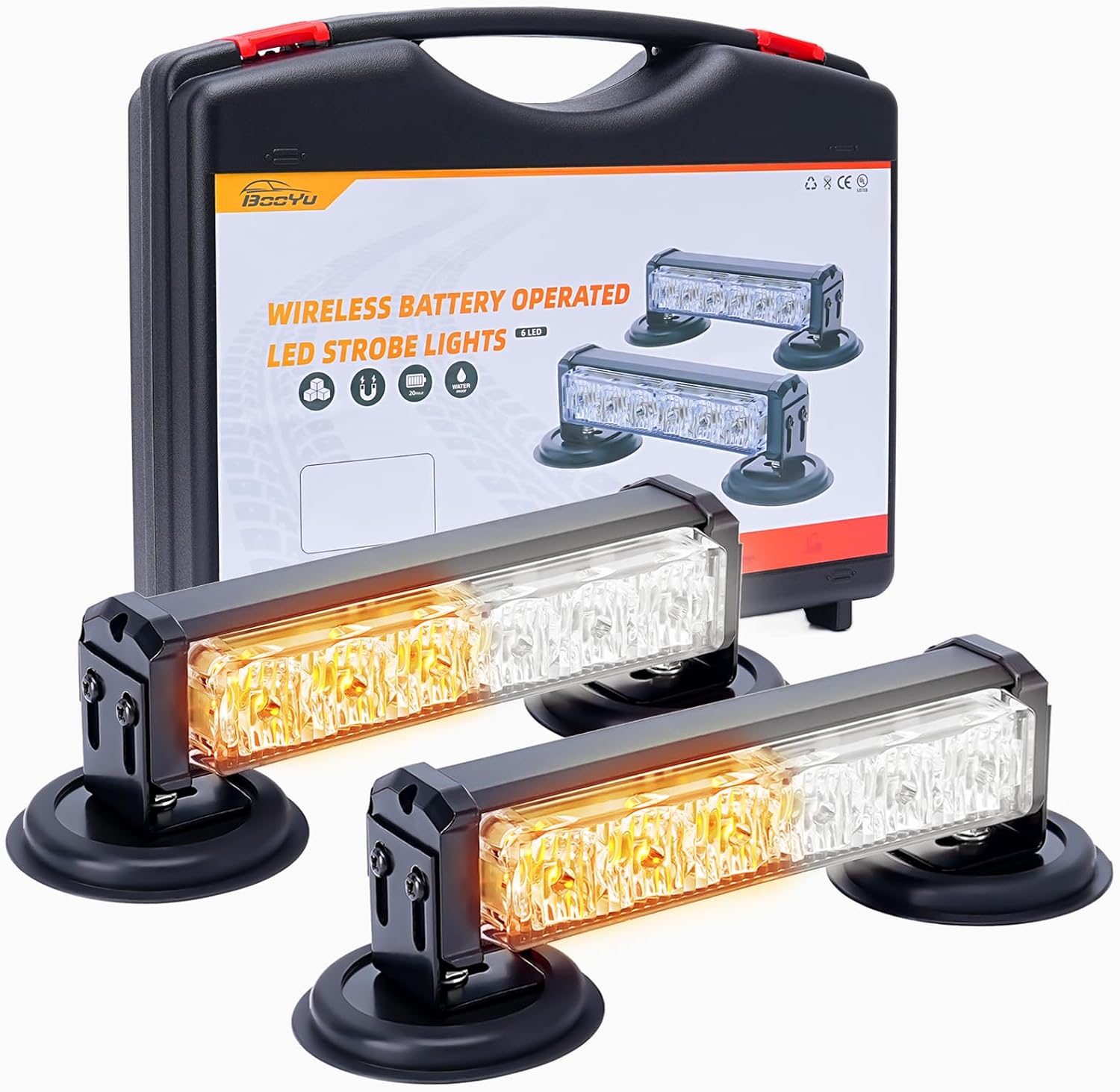 Amber/White Magnetic Wireless Flashing Strobe Light for Vehicles Trucks Car, Battery Operated Rechargeable LED Safety