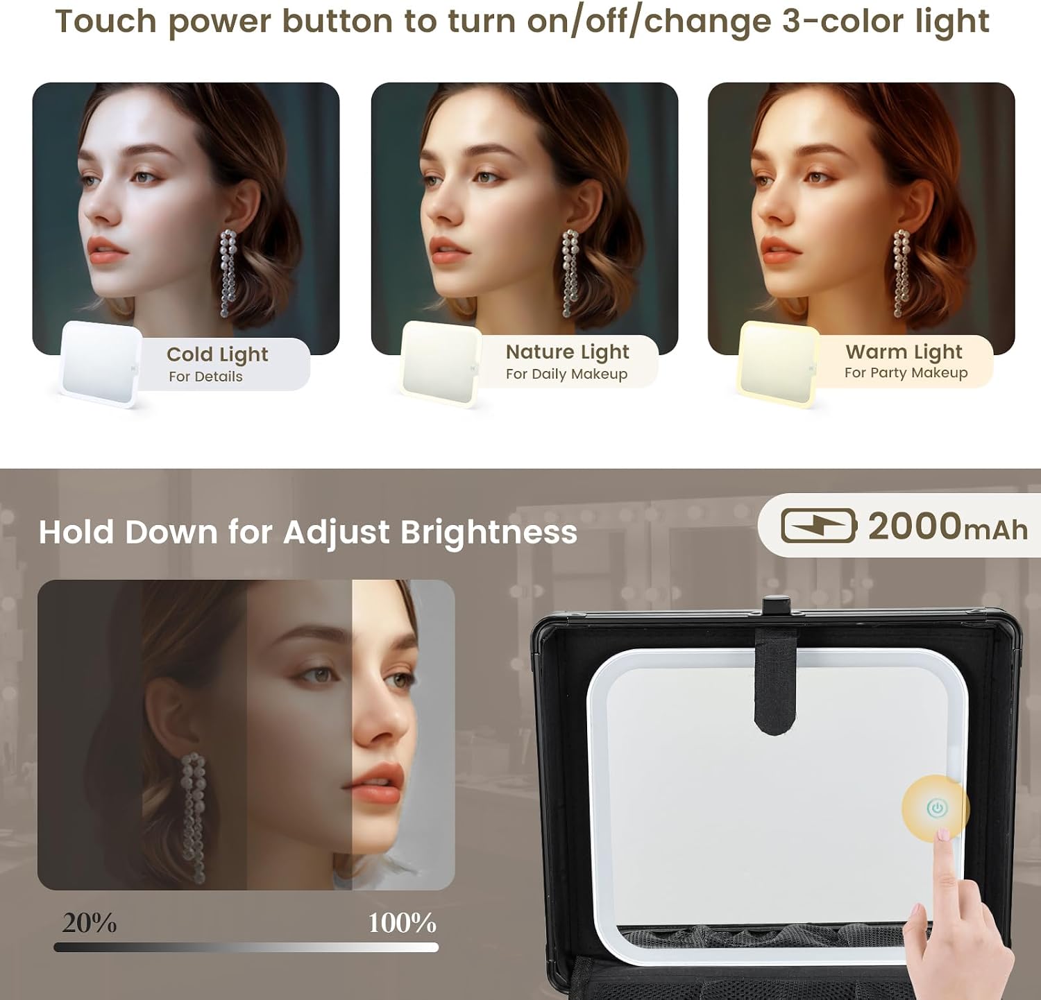 Makeup Case with Lighted Vanity Mirror, Makeup Organizer Box Travel Make up Case with LED Mirror Portable Cosmetic