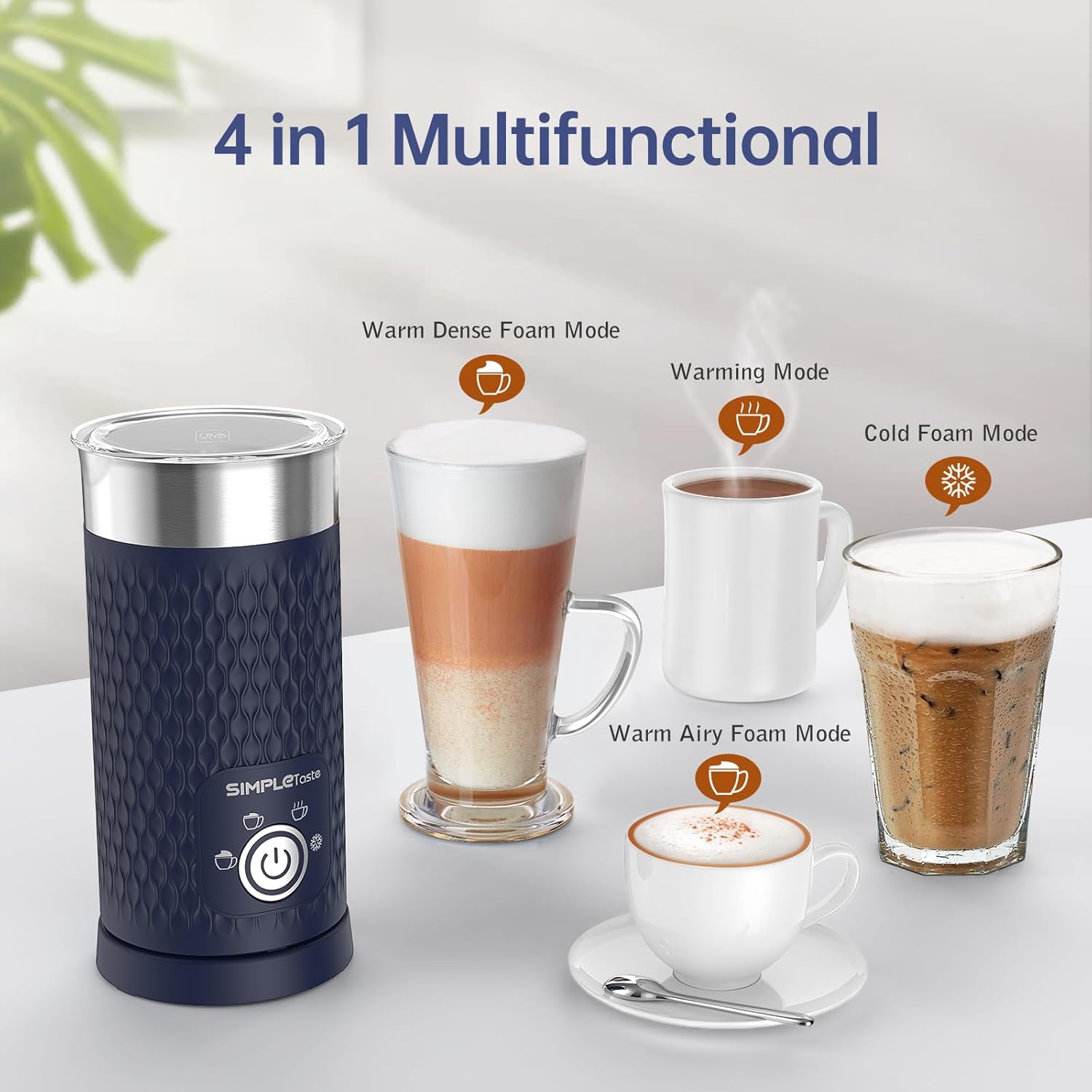 Milk Frother, 4-in-1 Electric Milk Steamer, Automatic Warm and Cold Foam Maker and Milk Warmer for Latte