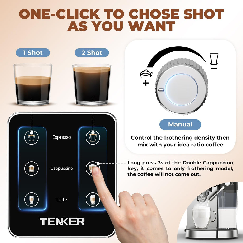Espresso Machine 20 Bar, Cappuccino Machine with Automatic Milk Frother, Latte Machine in Stainless Steel Design