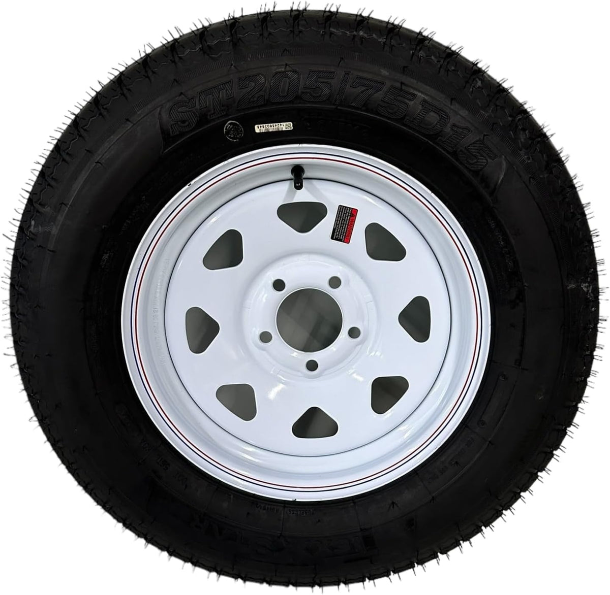 St205/75D15 Tex Star Trailer Tire On Rim, Load Range C 6 Ply Bias, 5 Lug White Spoke Wheel With 5X4.5" Bolt Pattern.