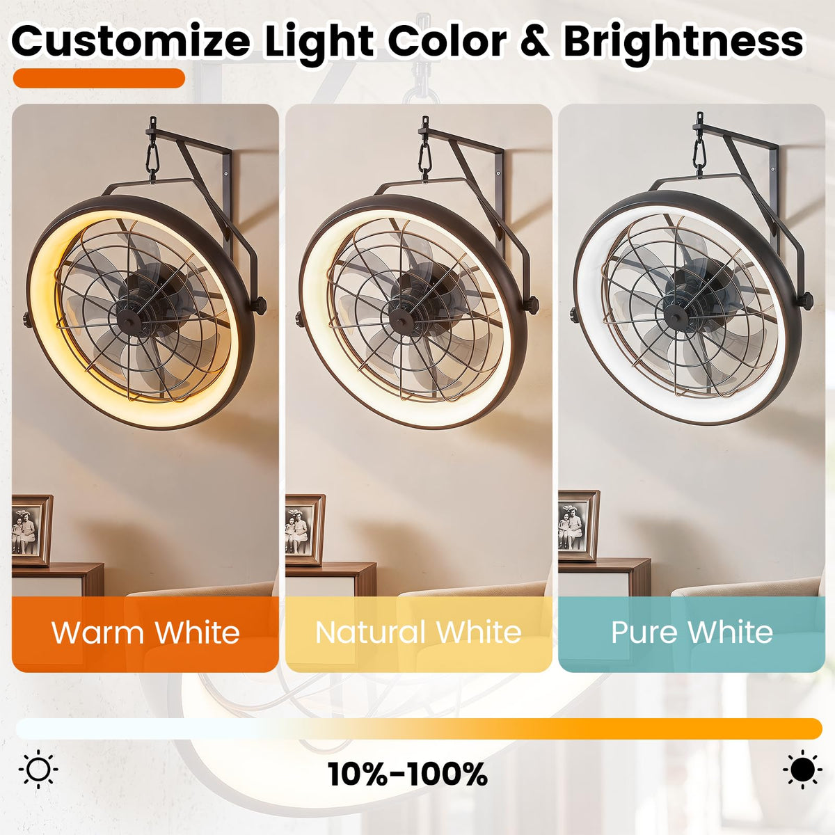 20" Wall Mounted Fan with Dimmable LED Light, 6 Wind Speeds & Timer