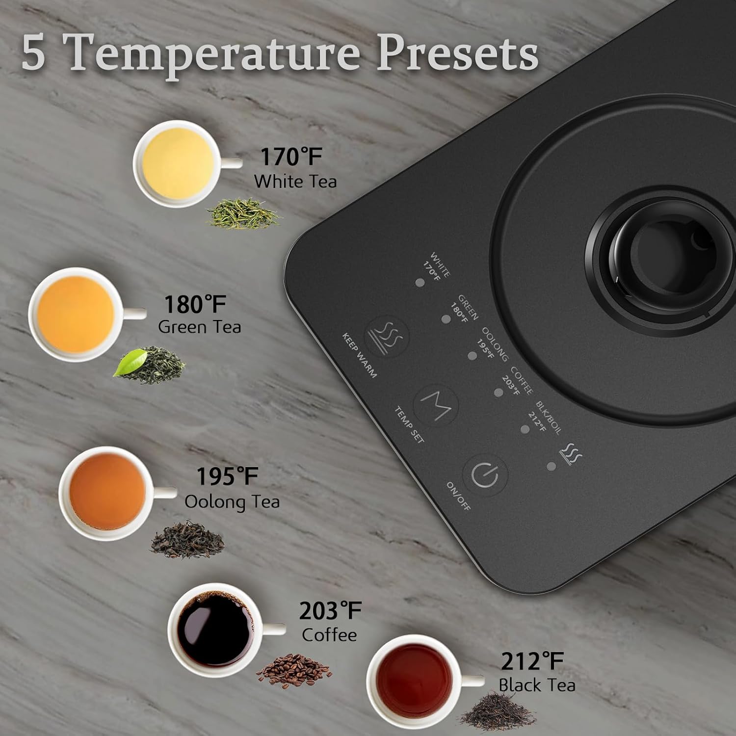 Gooseneck Electric Kettle,Ulcreigo Electric Kettle Temperature Control Tea Kettles for Boiling Water with 5 Variable