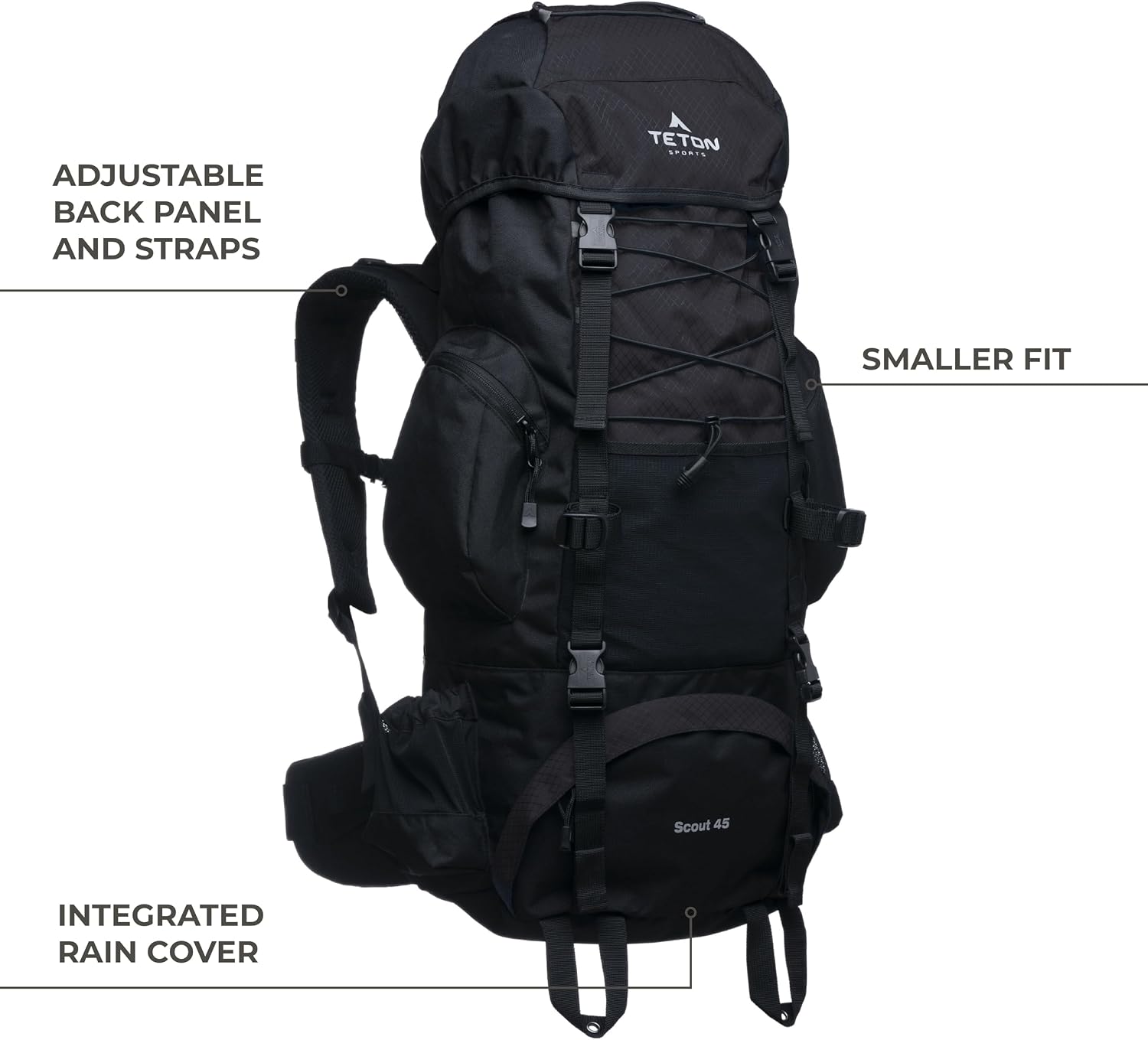 Teton 55L Scout Internal Frame Backpack for Hiking, Camping, Backpacking, Travel, Rain Cover Included, Olive