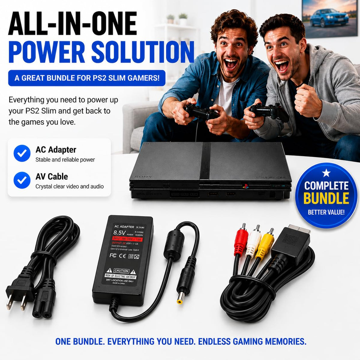 WirelessFinest Power Supply & AV Cable for PlayStation 2 PS2 Slim