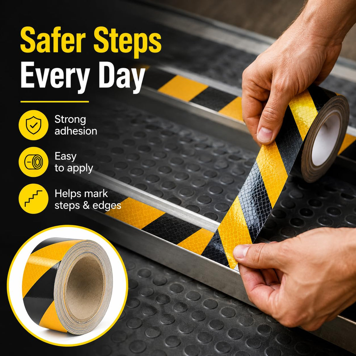 Black & Yellow Reflective Warning Tape (2 in x 33 YD)