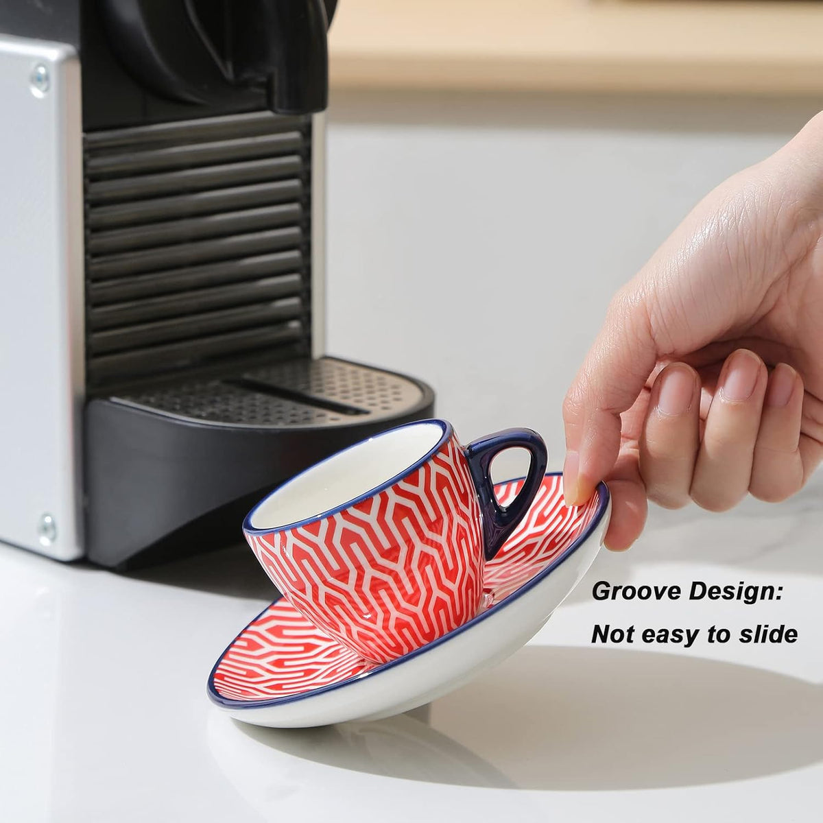 Ceramic 2 OZ Espresso Cups with Saucers, Set of 6, Assorted Colors