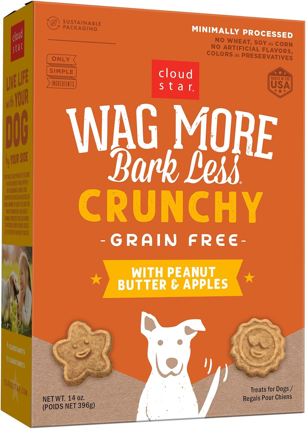 Wag More Bark Less Crunchy Dog Treats, Peanut Butter & Apples, 14 oz Box