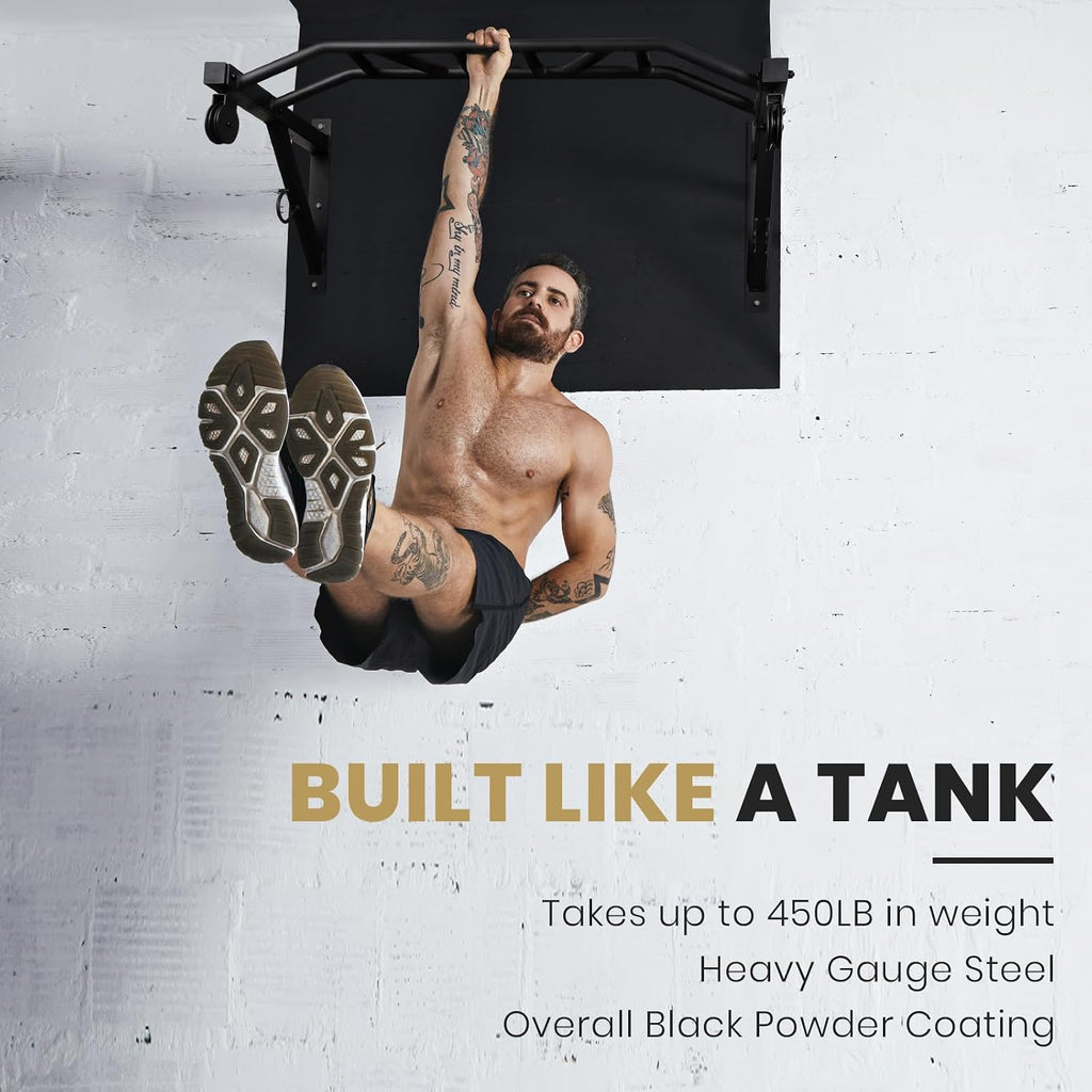 Multifunctional Wall Mounted Pull Up Bar with Pulley System, 48" and 16"/24" Multi-Grip Chin Up Bar, Cable Pulley