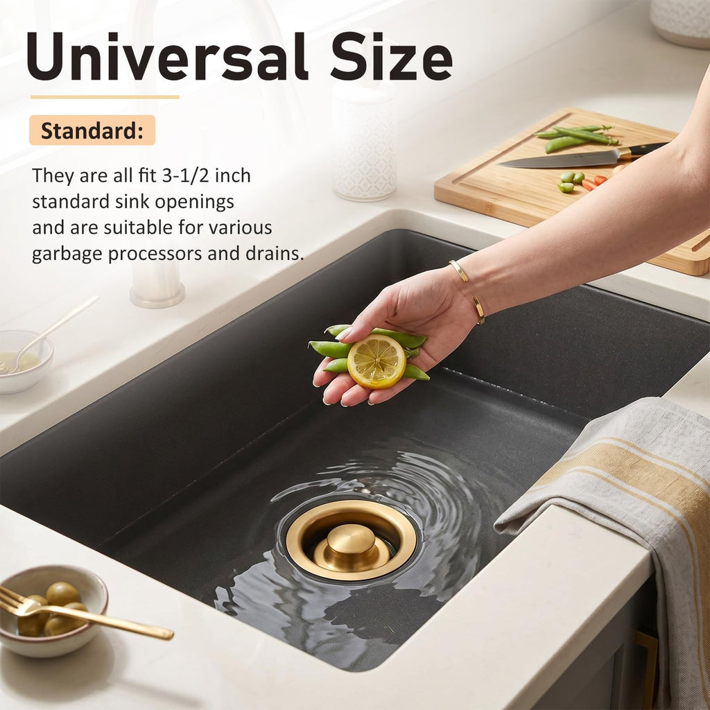 Hicarer Gold Garbage Disposal Flange with Stopper for Kitchen 3-1/2 Inch Sink Drain Stainless Steel Disposer Sink Plug Strainer Replacement for Kitchen Accessories
