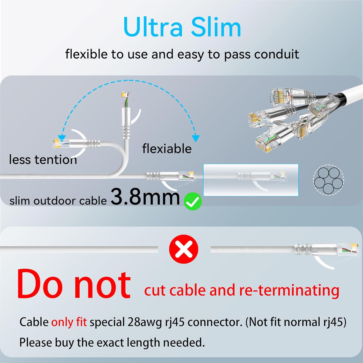 Cat6a Ethernet Cable Slim 50ft Outdoor&Indoor, 28AWG Pure Copper Cat6 Internet Cable for Waterproof & Direct Burial
