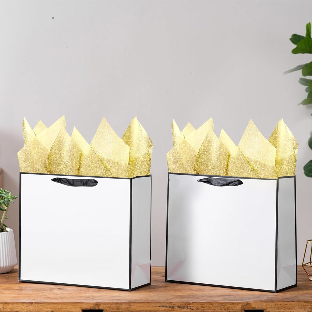 12 PCS Extra Large Gift Bags with Black Frame & 10 Tissue Papers