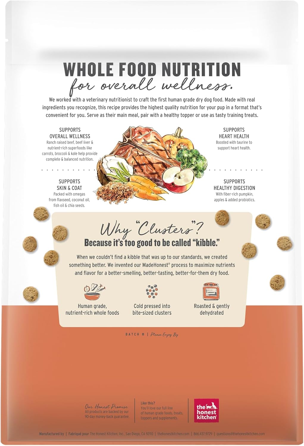 Grain Free Beef & Superfoods Whole Food Clusters, Human Grade Dry Dog Food, Vet-Crafted Nutritional Support for Skin