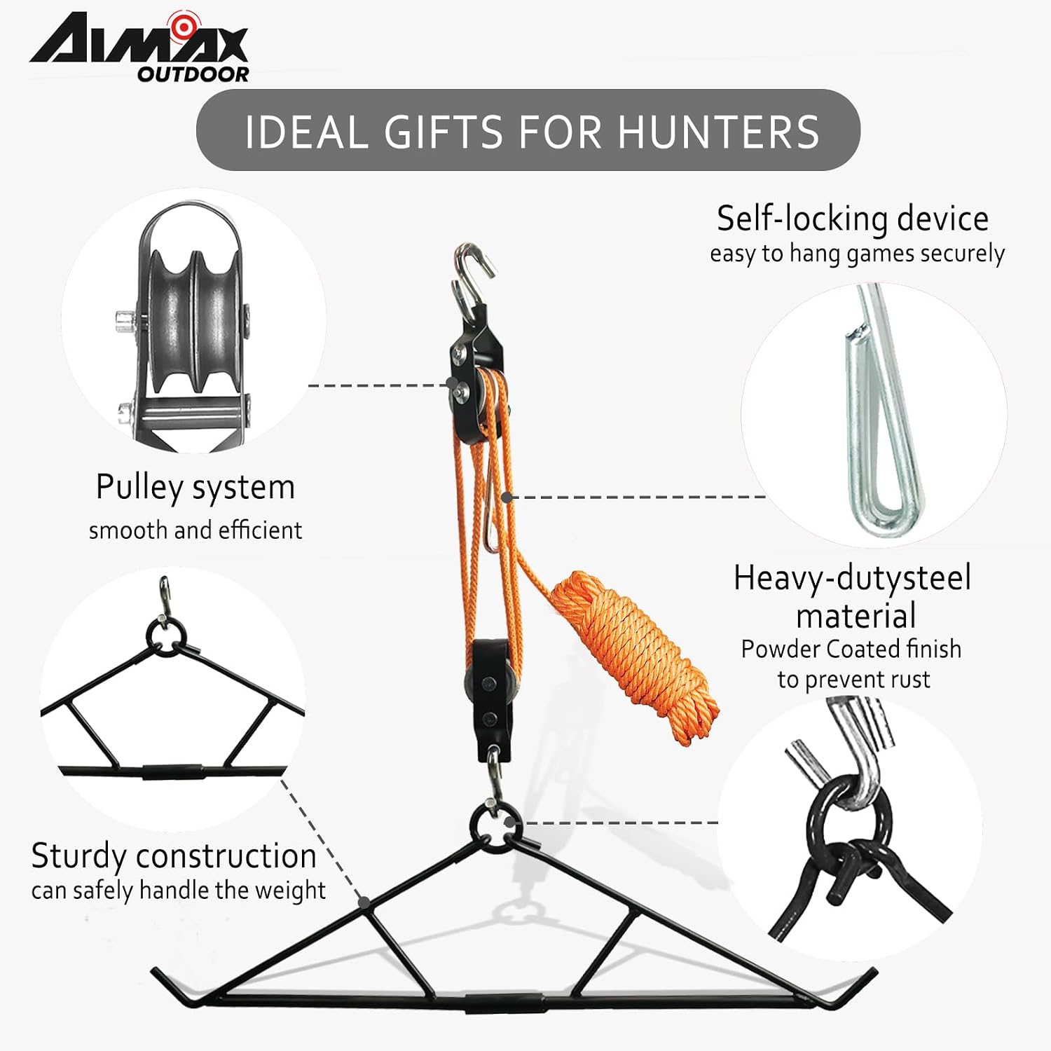 Hunting Game Hoist Gambrel with Elk Hoist Dual Pulley Lift System and Deer Hanger, Hunting Game Hanging Kit for Deer