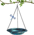 Hanging Bird Bath for Outside 11.4 inch Birdbath Bowl with Rust-Proof Black Chains Hooks Metal Hanging Window Bird