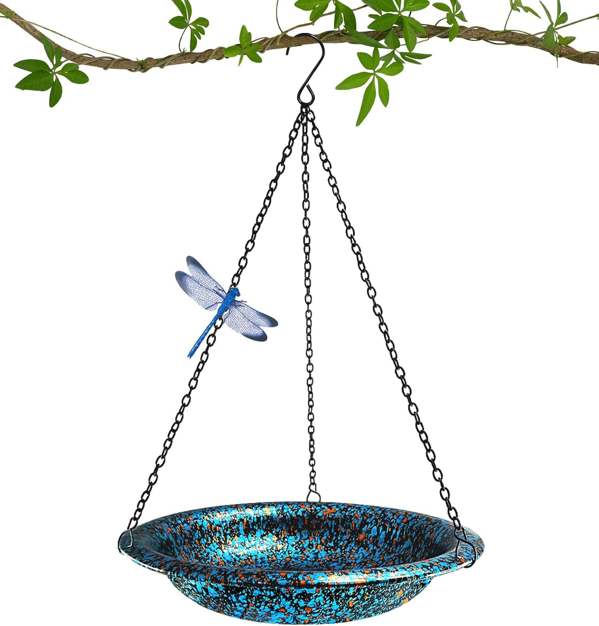 Hanging Bird Bath for Outside 11.4 inch Birdbath Bowl with Rust-Proof Black Chains Hooks Metal Hanging Window Bird