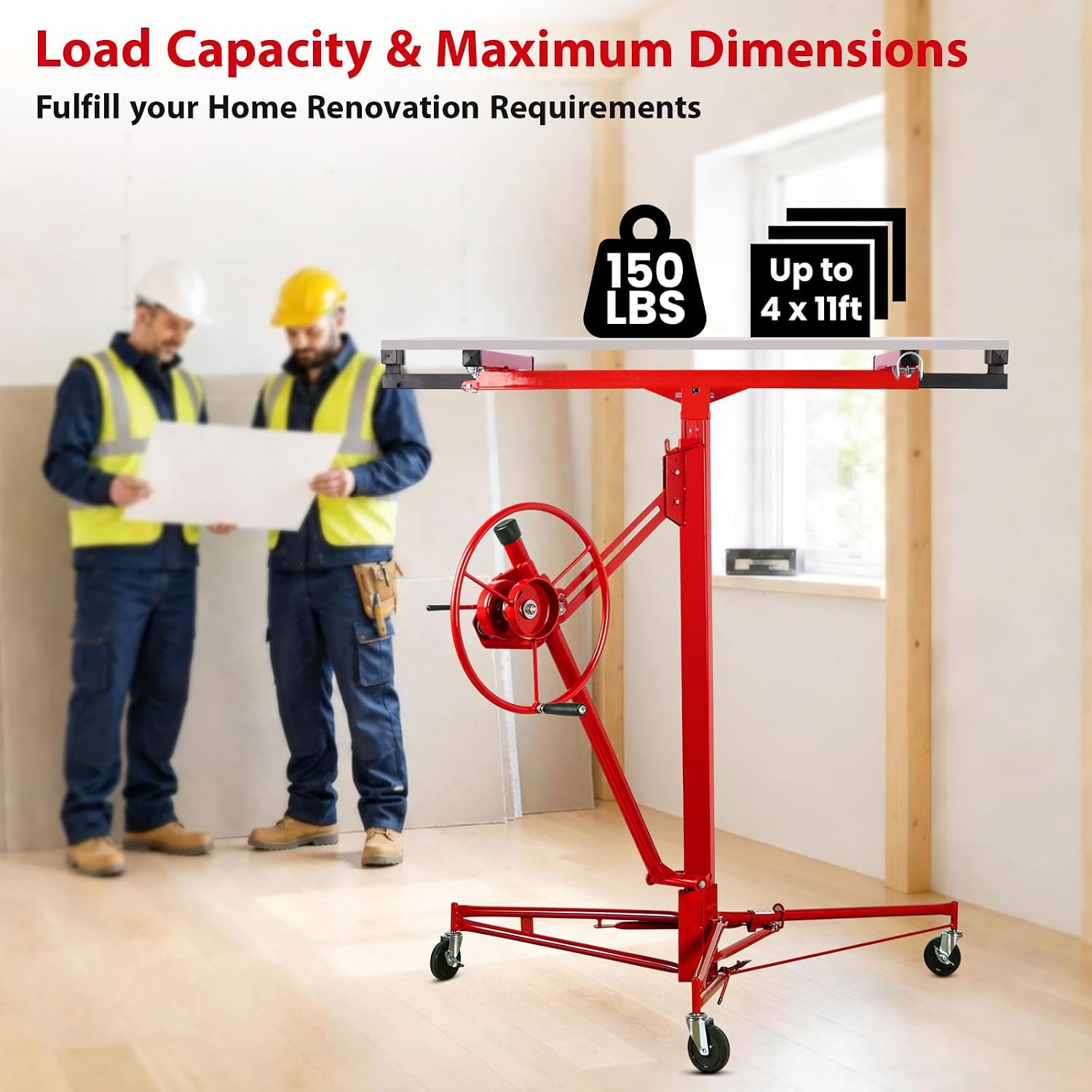 11FT Drywall Lift, Drywall Jack Lift for Ceiling | 360° Adjustable Drywall Panel Hoist, 150LBS Heavy Duty Drywall
