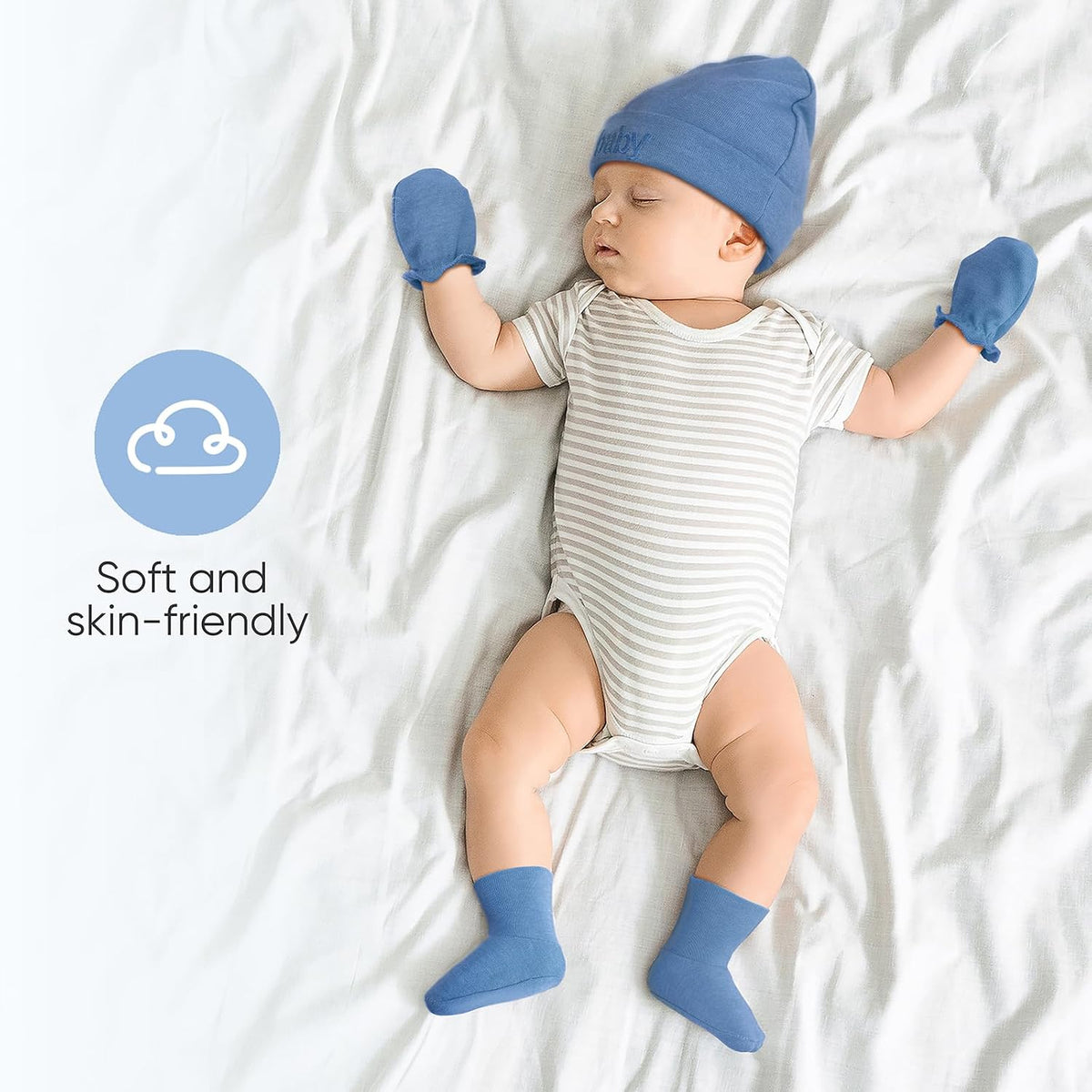 BQUBO Newborn Baby Hat Mittens Socks Set Infant Cotton Beanie Gloves Thick Warm Socks for 0-6 Months Boys Girls