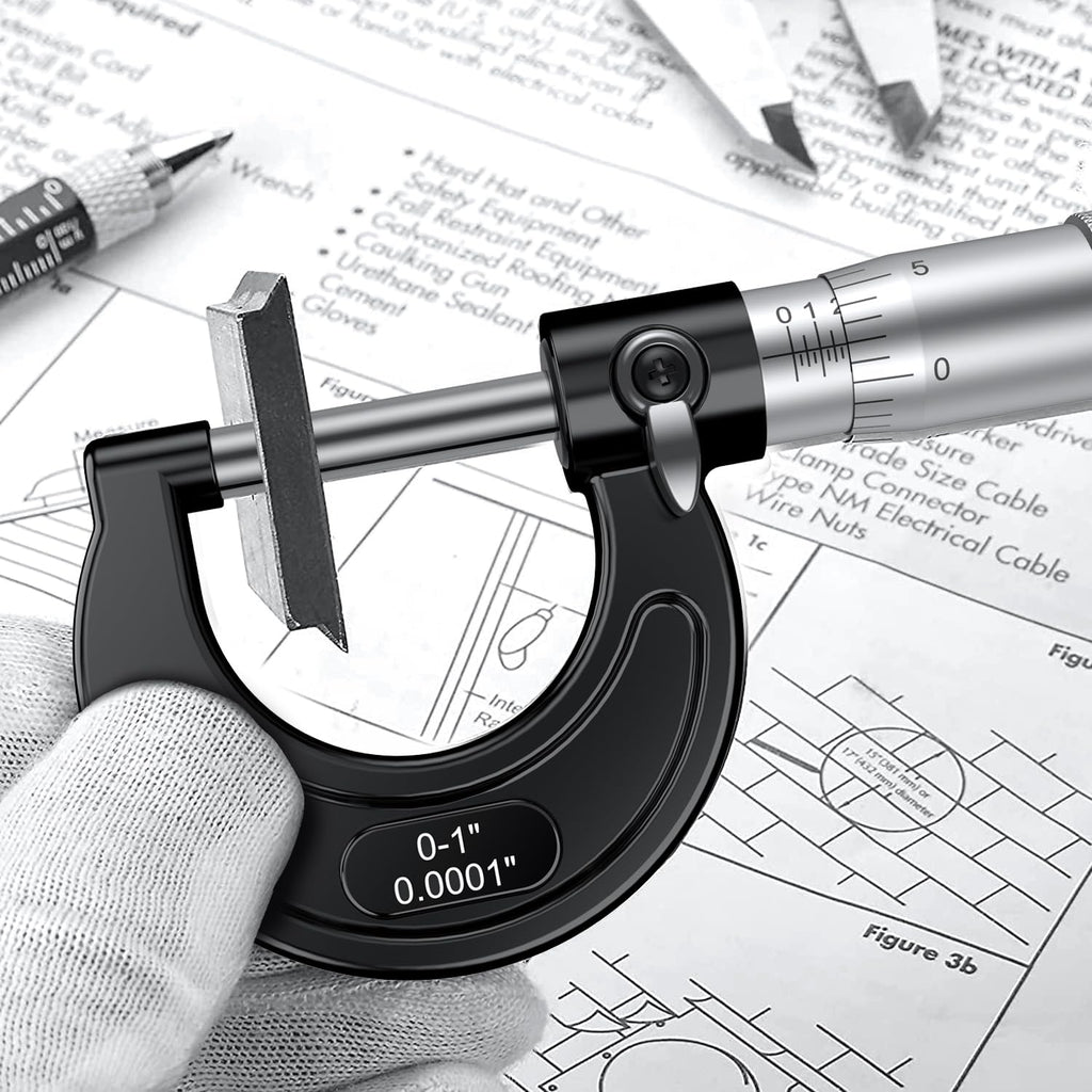 HDLNKAK Outside Micrometer 0-1"/0.0001", with Zero Wrench and Case (Black)