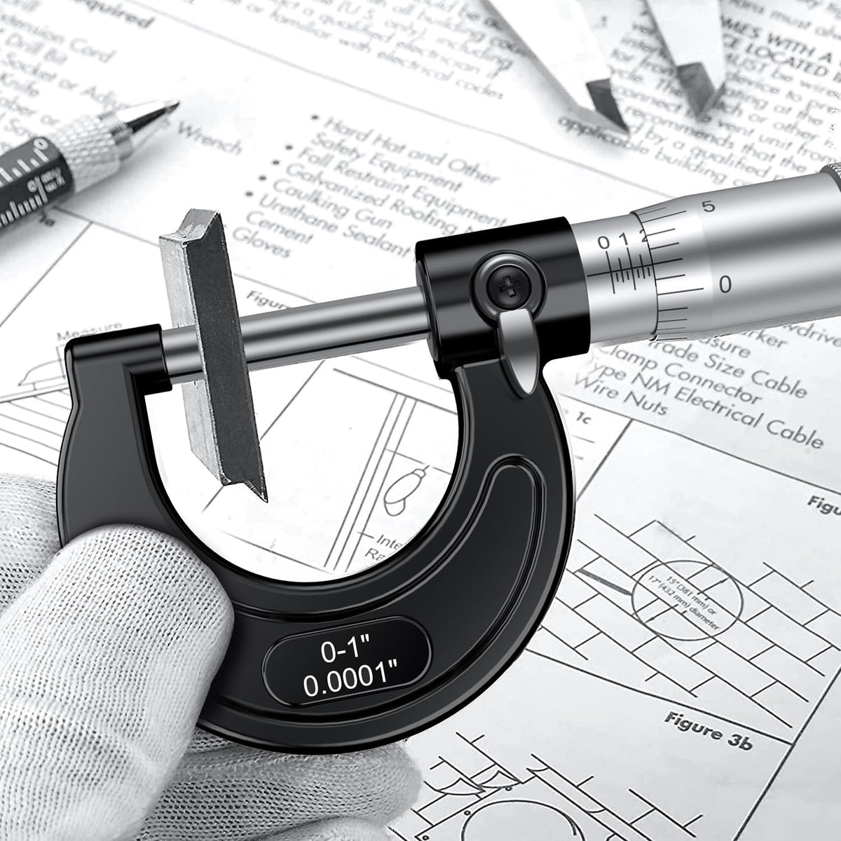 HDLNKAK Outside Micrometer 0-1"/0.0001", with Zero Wrench and Case (Black)