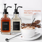 Coffee Syrup Dispenser, Coffee Bar Accessories 16.9 fl oz/500ml, Glass Syrup Dispenser with Pump Dispenser, Labels