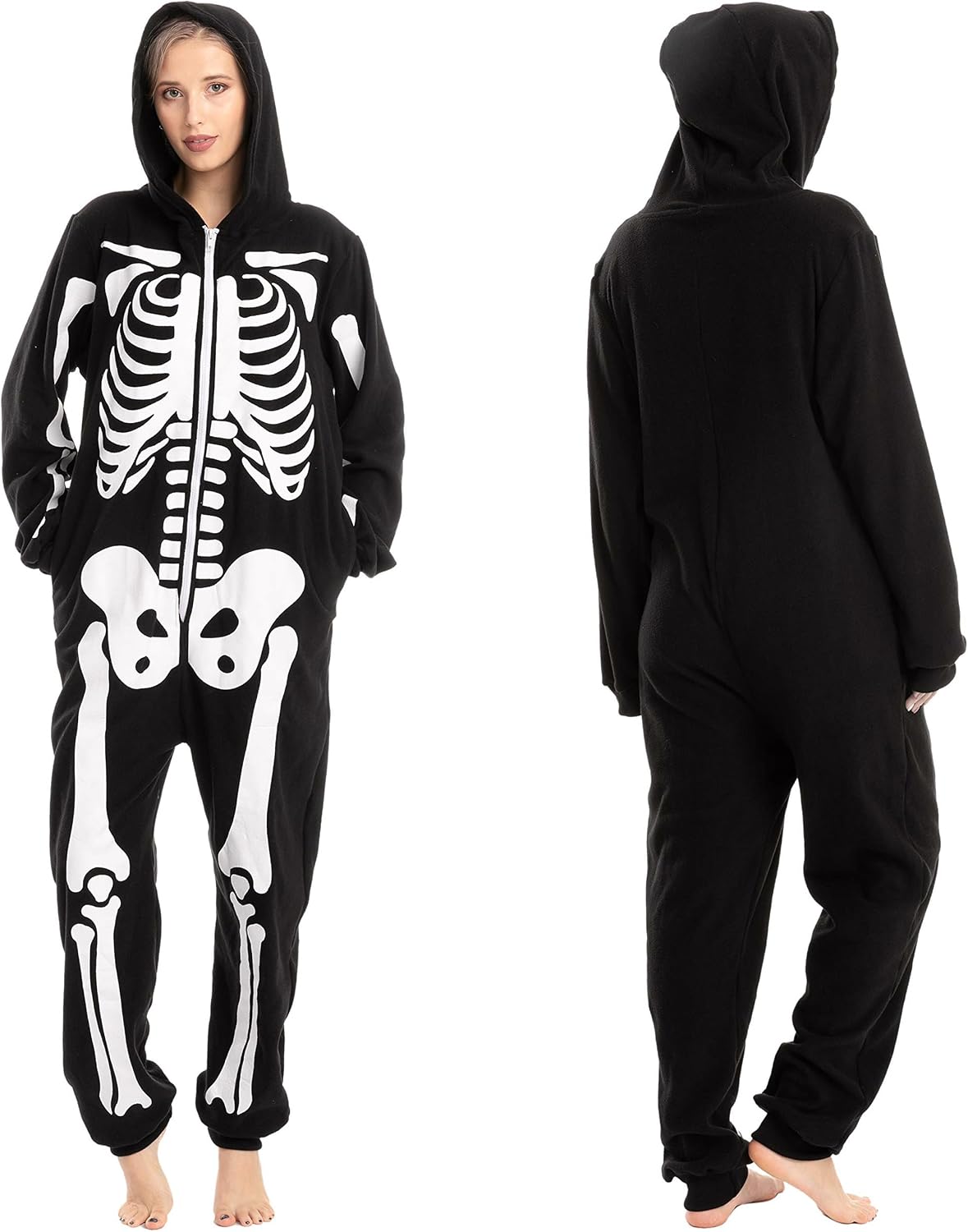 Halloween Skeleton Costume, Unisex Skeleton Costume Jumpsuit for Adult Halloween Themed Parties