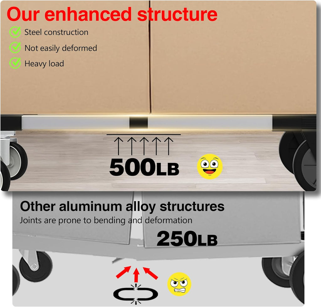 Foldable Hand Truck Moving Dolly Cart with 4 Wheels, 500 Lbs Load,2 Straps, Pre-Assembled, Save Room, Easy Folding