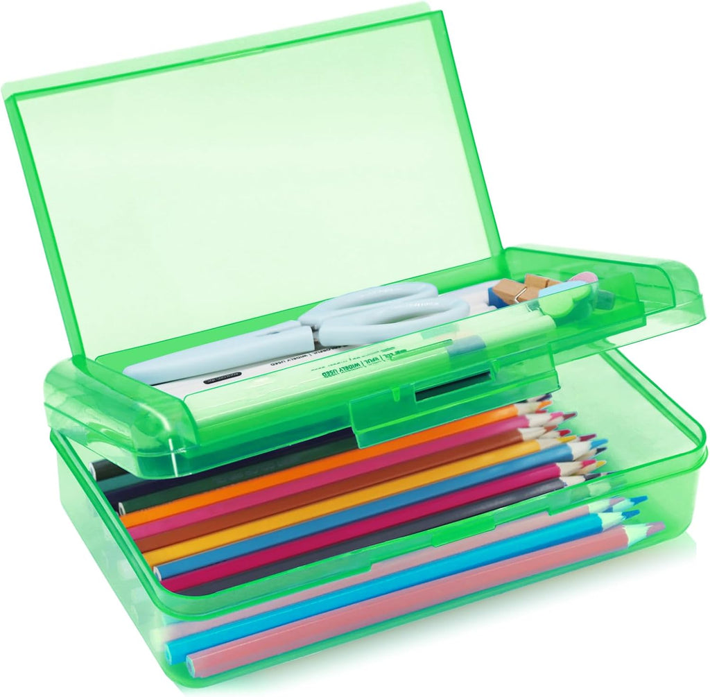 Double Layer Plastic Clear Hard Colored Pencil Box Case Pen Crayon Box | Cute Color Hard Clear Pen Case with