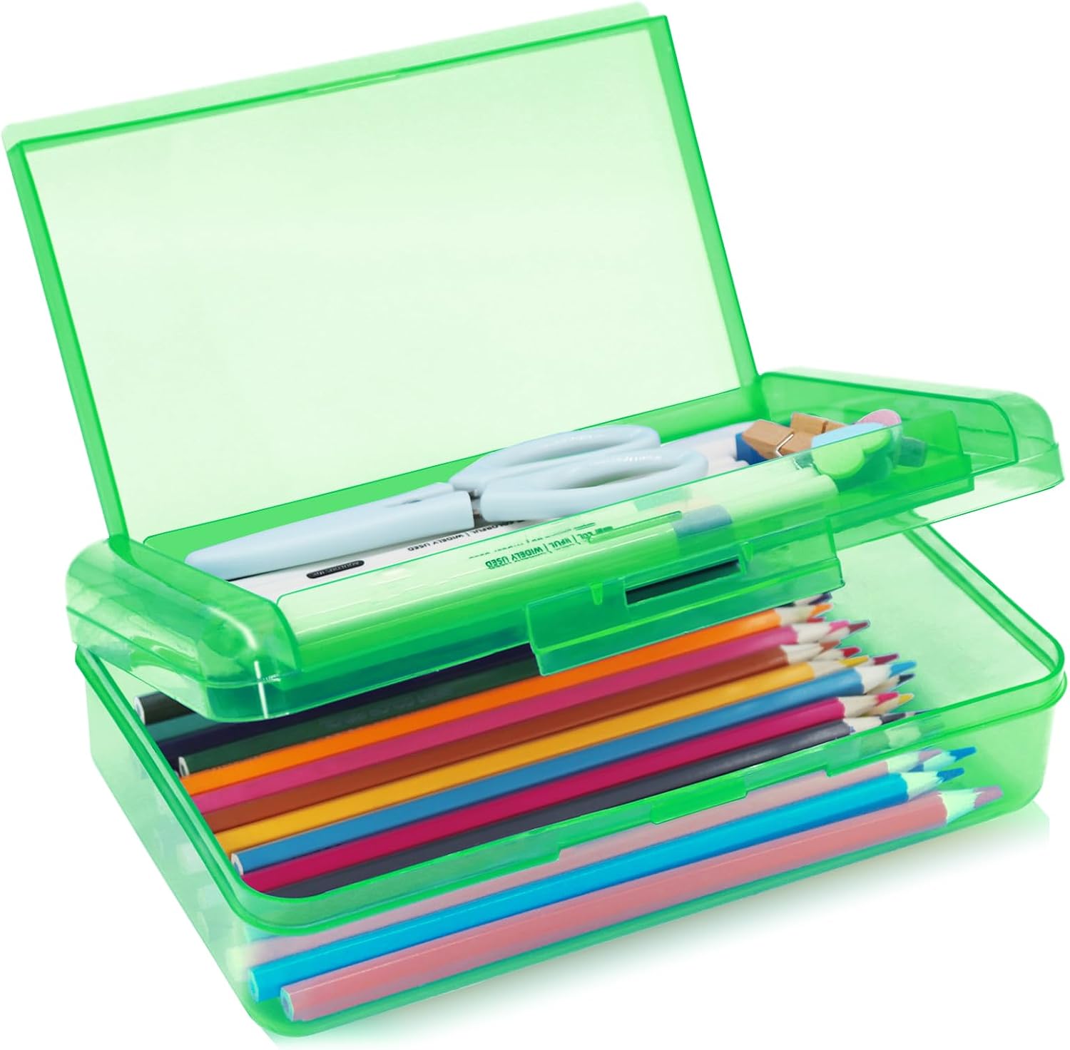 Double Layer Plastic Clear Hard Colored Pencil Box Case Pen Crayon Box | Cute Color Hard Clear Pen Case with