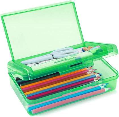Double Layer Plastic Clear Hard Colored Pencil Box Case Pen Crayon Box | Cute Color Hard Clear Pen Case with