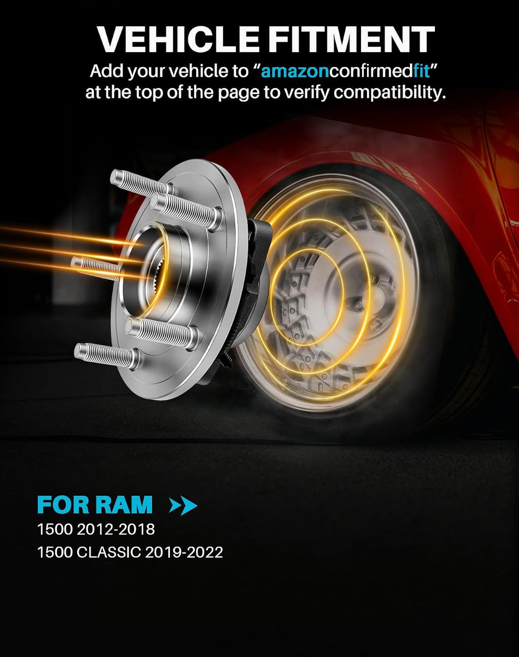 2Pcs 515151 4WD/RWD Front Wheel Bearing Hub Assembly for Ram 1500 3.0T 2014-2018, 3.6L 13-18, 3.7L 2012, 4.7L 12-13, 5.7L 2012-2018, for Ram 1500 Classic 3.6L/5.7L 2019-2022, 3.0T 2019, 5 Lugs w/ABS