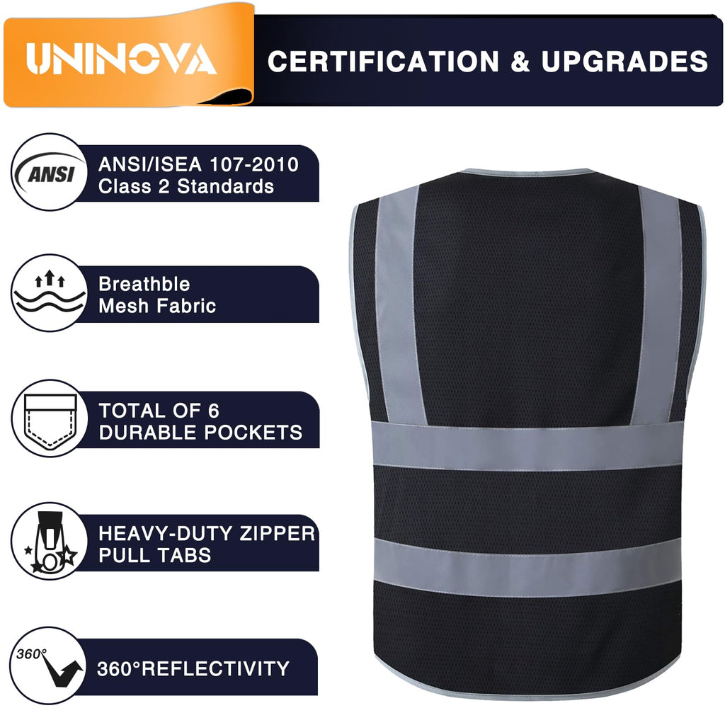 High Visibility Safety Vest - Multi Pockets Reflective Mesh Breathable Workwear, ANSI/ISEA Standards (2X-3X, Black Mesh)