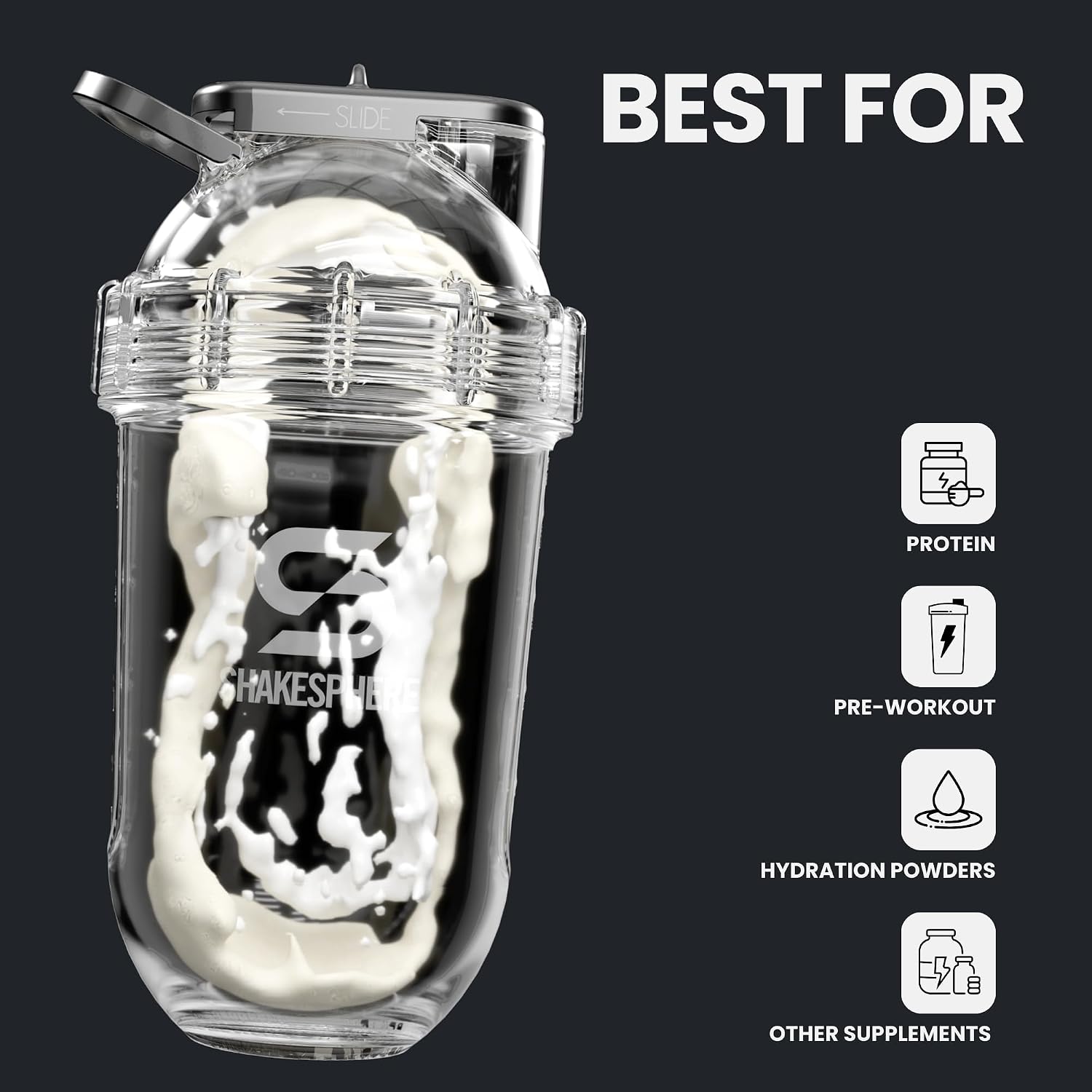 Shaker Bottle - 24oz Leak Proof Protein Shaker Bottle for Pre Workout, Smoothie, and Powder Drink Mixes, No-Blade