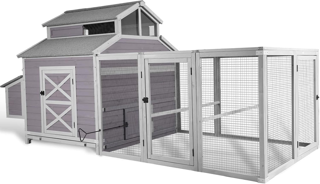 Chicken Coop Large Hen House for 8-10 Chickens Wooden Poultry Cage with Run and Nesting Box 115in