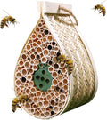 Mason Bee House, Pollinating Palace，Hanging Wooden bee House Habitat with Bamboo Tubes for The Garden and Yard Bee