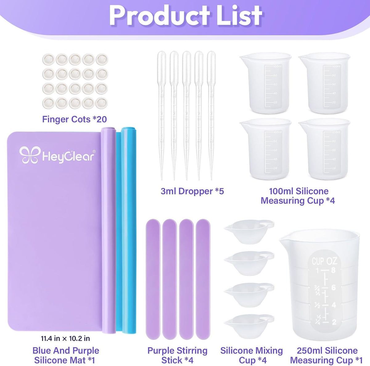 Silicone Measuring Cups Kit for Epoxy Resin 250&100ml Mixing Cups