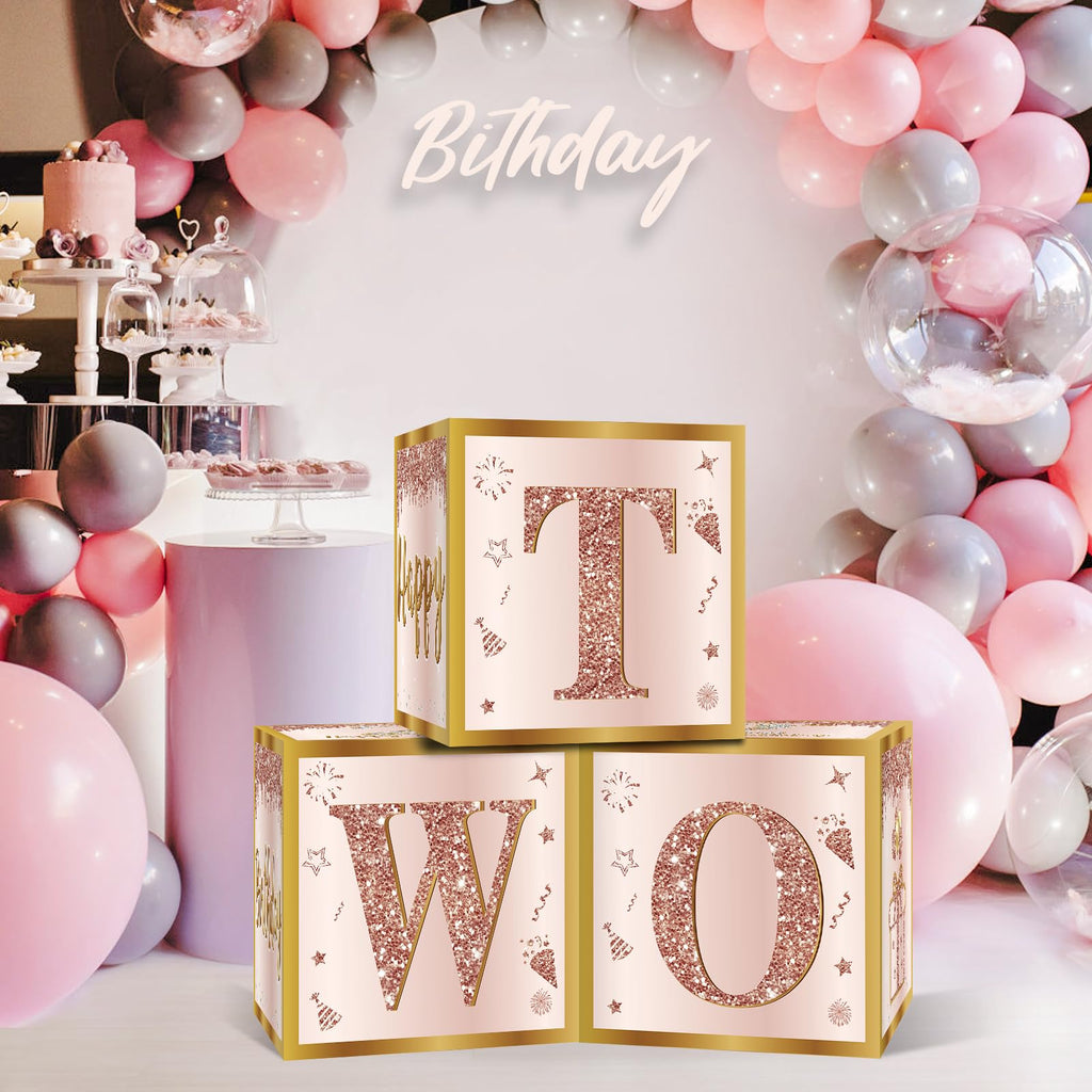 3Pcs 2nd Birthday Decorations Balloon Gift Boxes for Girls