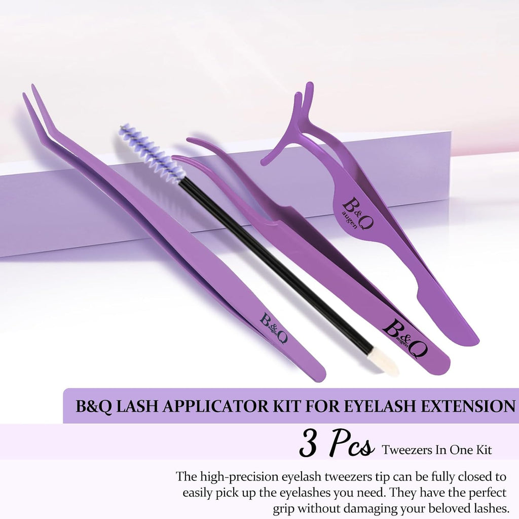 B&Q Eyelash Applicator Tool 3PCS Lash Tweezer Seamless Placement DIY Lashes | Lash Tweezers for Eyelash Extensions