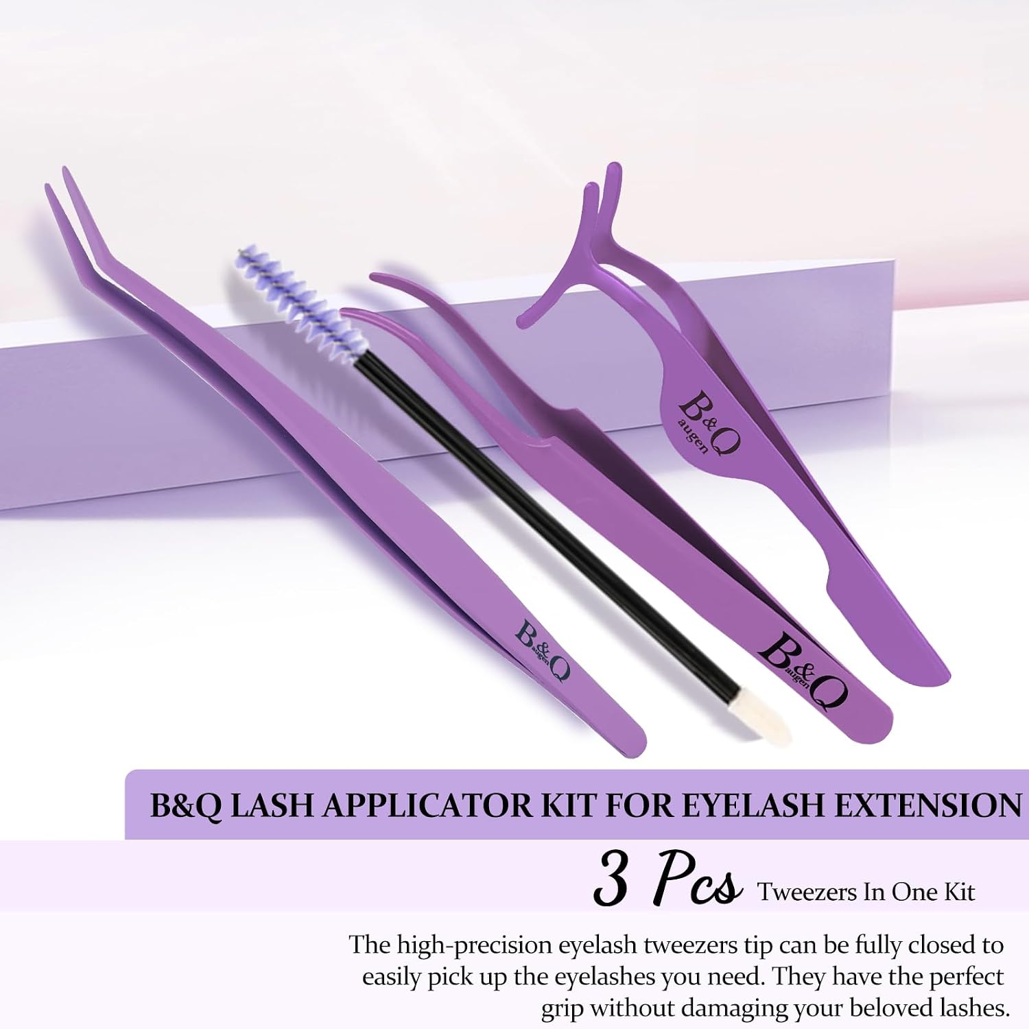 B&Q Eyelash Applicator Tool 3PCS Lash Tweezer Seamless Placement DIY Lashes | Lash Tweezers for Eyelash Extensions