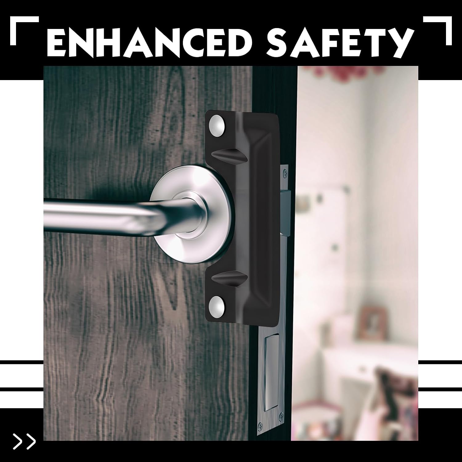 2 Pcs Door Latch Guard Stainless, Reinforcement Ribs Style, Black | 3" x 7'' Door Latch Cover, Door Security Plate