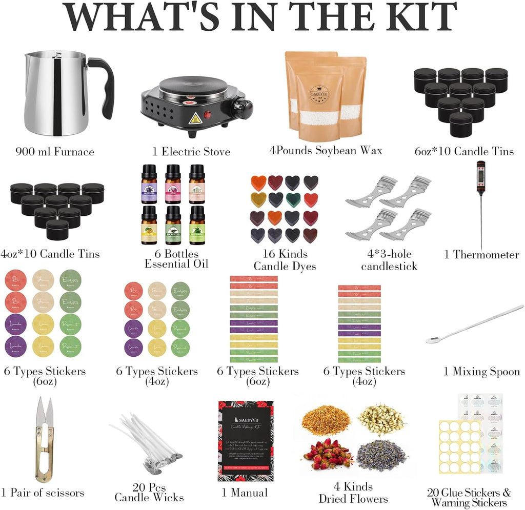 Candle Making Kit, Candle Making Kit for Adults - DIY Starter Soy Candle Making Supplies-Including Soy Wax,Electric